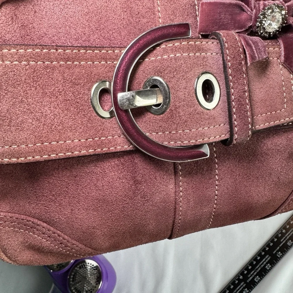 Vintage Coach 8A25 Suede Soho Mini Doctor Bag/Framed Kisslock Purse Oxblood Rare - Picture 4 of 16